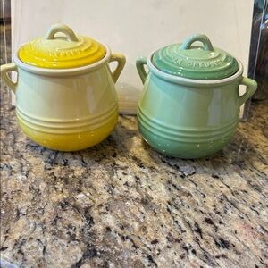 Le Creuset Mini Bean Pots in Solei and Palm